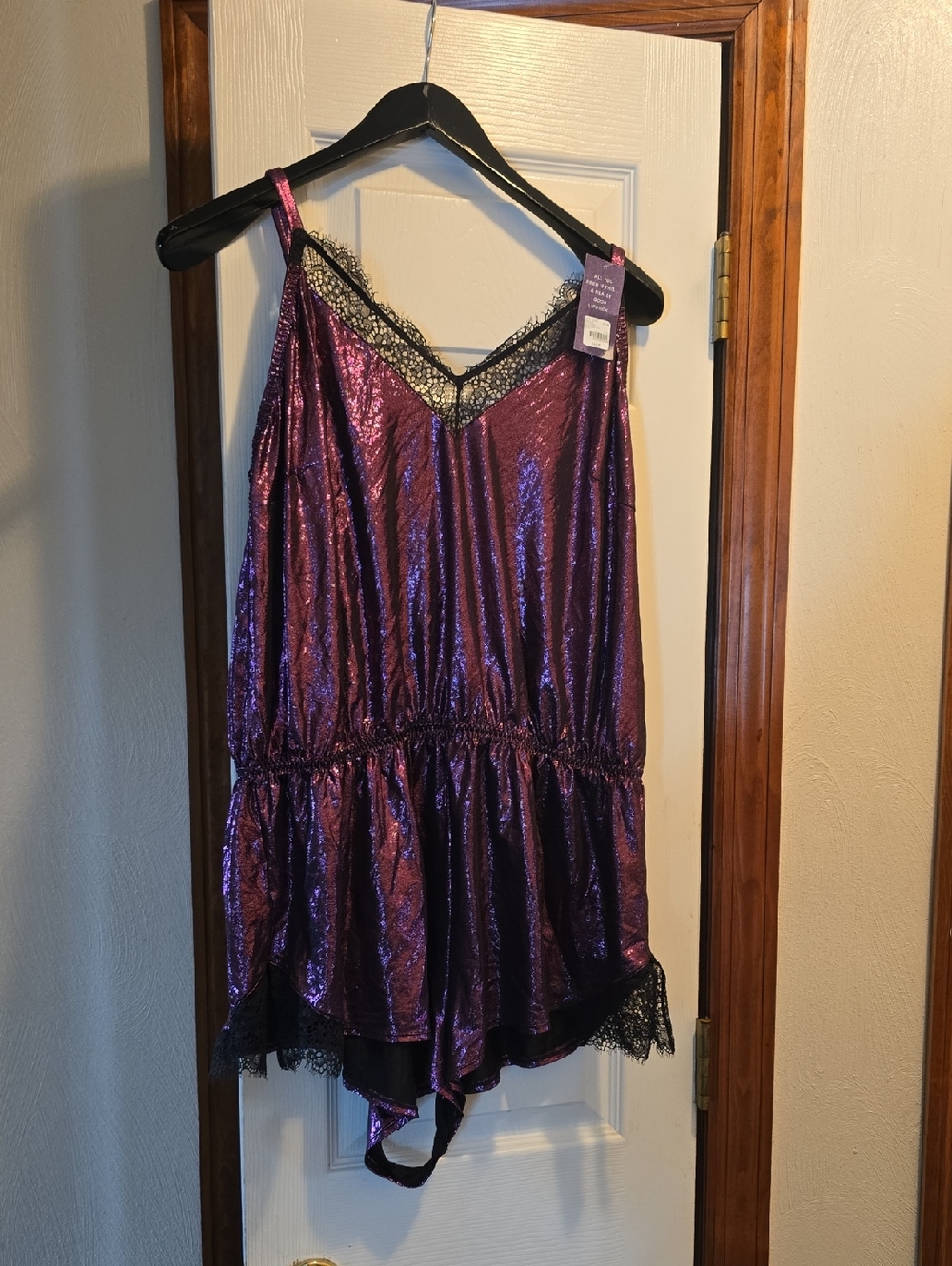 Cacique Metallic Purple Lace-Trim Chemise